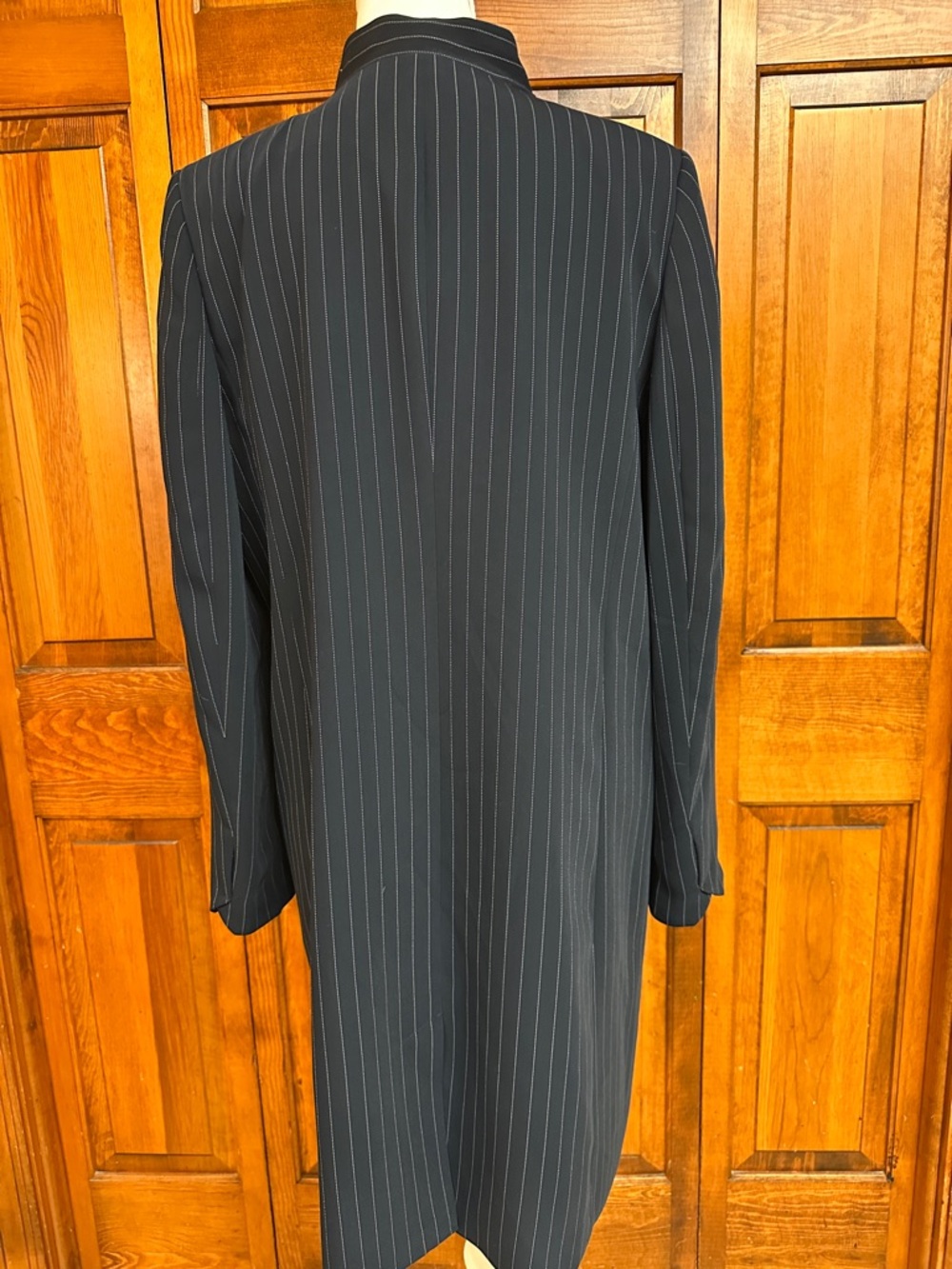 Calvin Klein Black White Pinstripes Longline Open-front Dressy Casual Blazer S8 - Picture 4 of 8